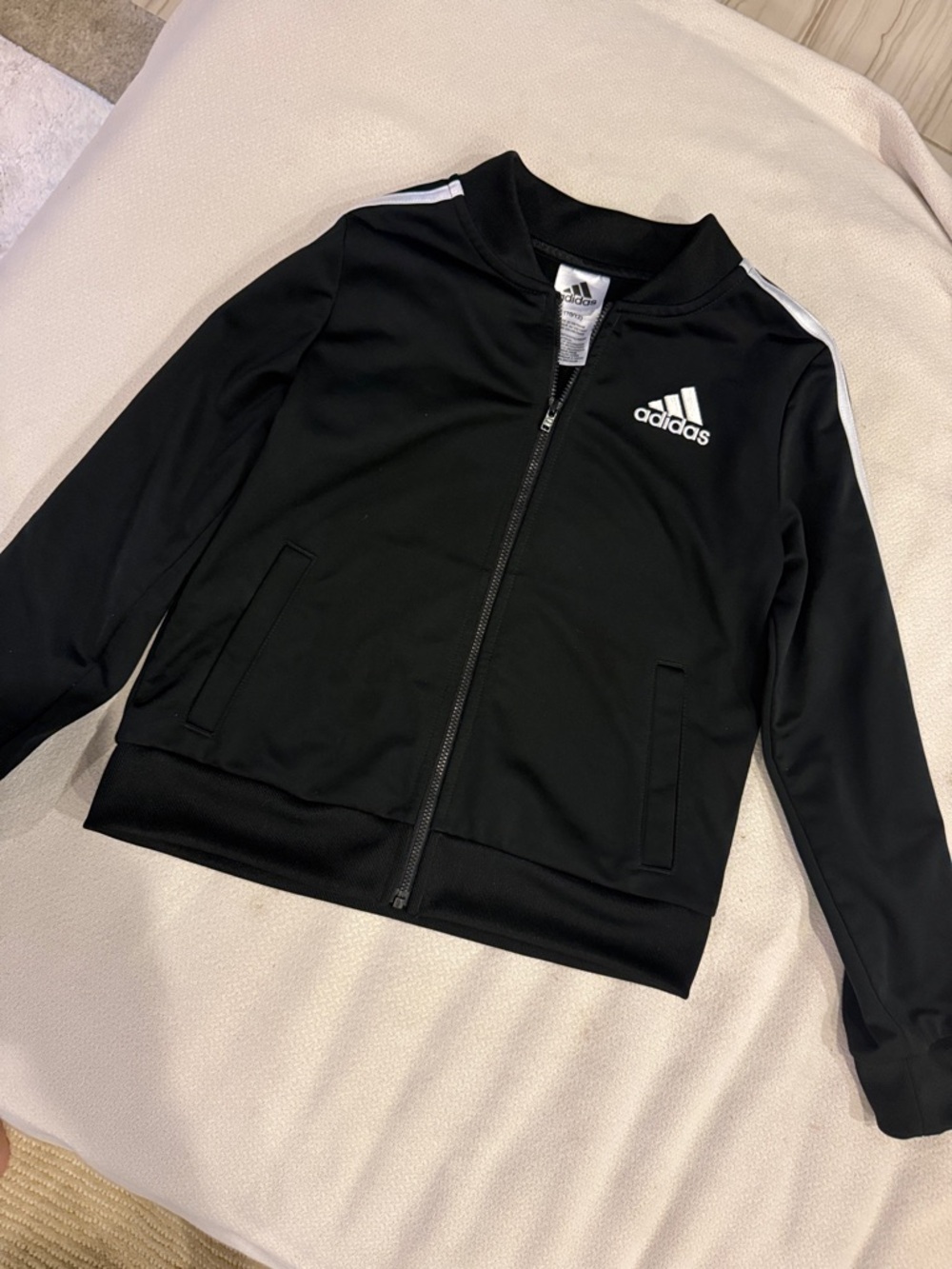 adidas Kids Black Jacket with White Shoulder Stripes